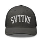 Upside Down Dallas Varsity Letterman Embroidered Mesh Trucker Hat - Charcoal