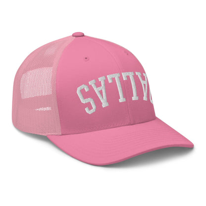 Upside Down Dallas Varsity Letterman Embroidered Mesh Trucker Hat
