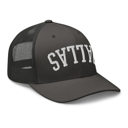 Upside Down Dallas Varsity Letterman Embroidered Mesh Trucker Hat
