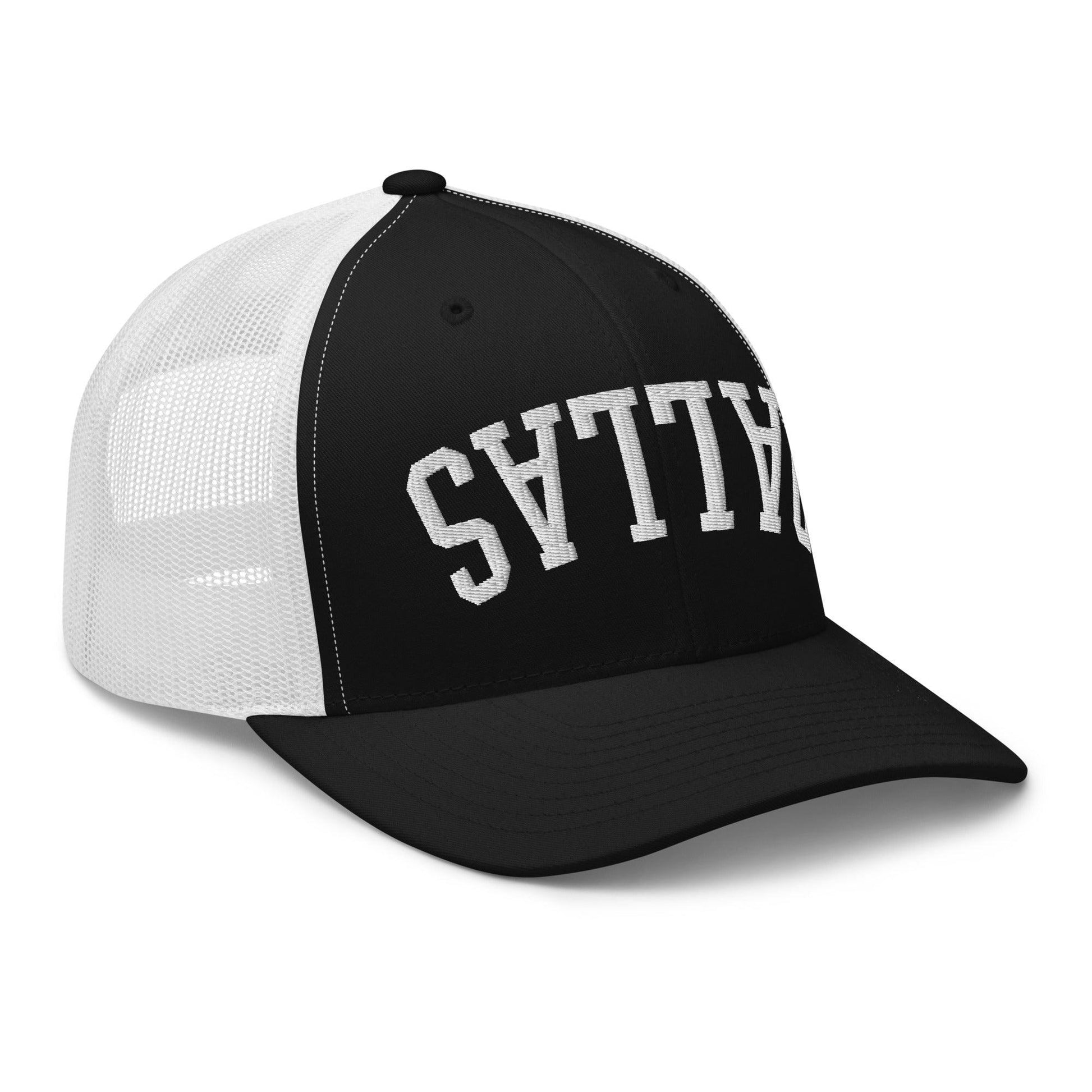 Upside Down Dallas Varsity Letterman Embroidered Mesh Trucker Hat