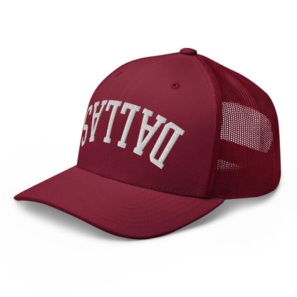 Upside Down Dallas Varsity Letterman Embroidered Mesh Trucker Hat