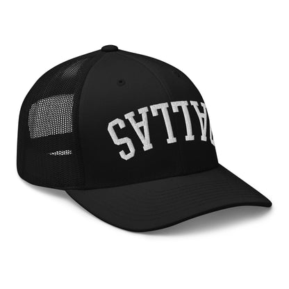Upside Down Dallas Varsity Letterman Embroidered Mesh Trucker Hat