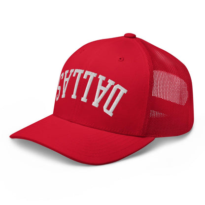 Upside Down Dallas Varsity Letterman Embroidered Mesh Trucker Hat