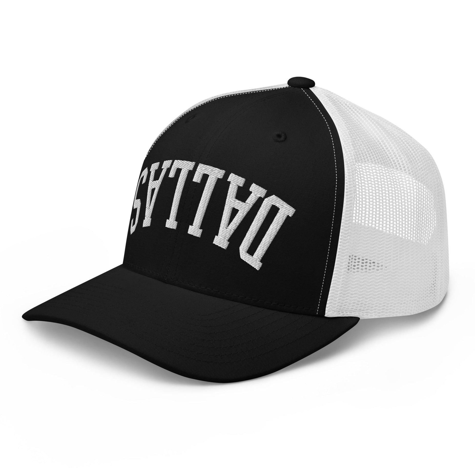 Upside Down Dallas Varsity Letterman Embroidered Mesh Trucker Hat