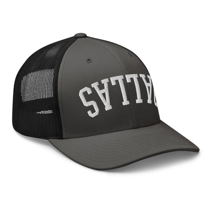 Upside Down Dallas Varsity Letterman Embroidered Mesh Trucker Hat