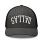 Upside Down Dallas Varsity Letterman Embroidered Mesh Trucker Hat - Charcoal/ Black