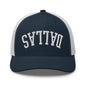 Upside Down Dallas Varsity Letterman Embroidered Mesh Trucker Hat - Navy/ White