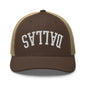 Upside Down Dallas Varsity Letterman Embroidered Mesh Trucker Hat - Brown/ Khaki