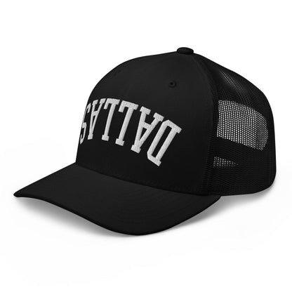 Upside Down Dallas Varsity Letterman Embroidered Mesh Trucker Hat