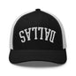 Upside Down Dallas Varsity Letterman Embroidered Mesh Trucker Hat - Black/ White