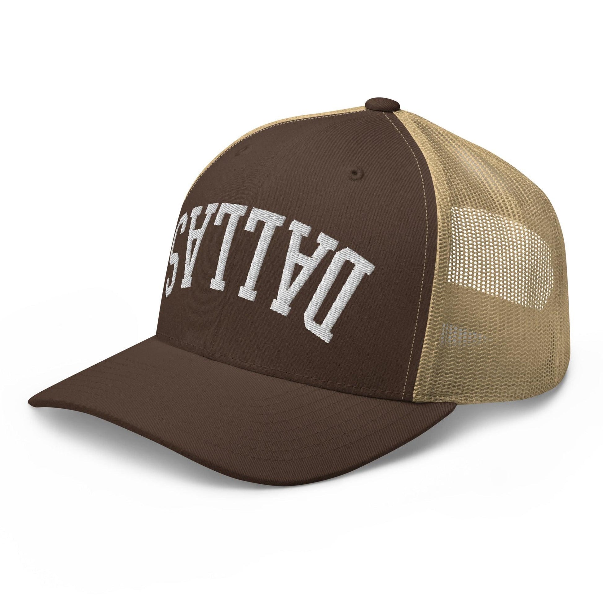 Upside Down Dallas Varsity Letterman Embroidered Mesh Trucker Hat