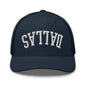 Upside Down Dallas Varsity Letterman Embroidered Mesh Trucker Hat - Navy