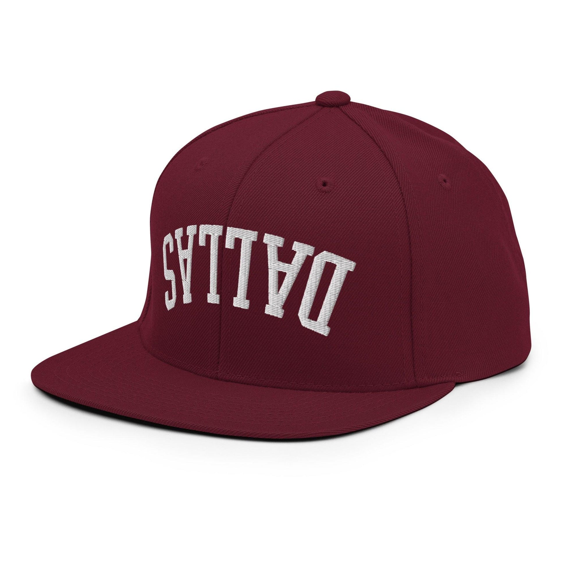 Upside Down Dallas Varsity Letterman Flat Bill Brim Snapback Hat