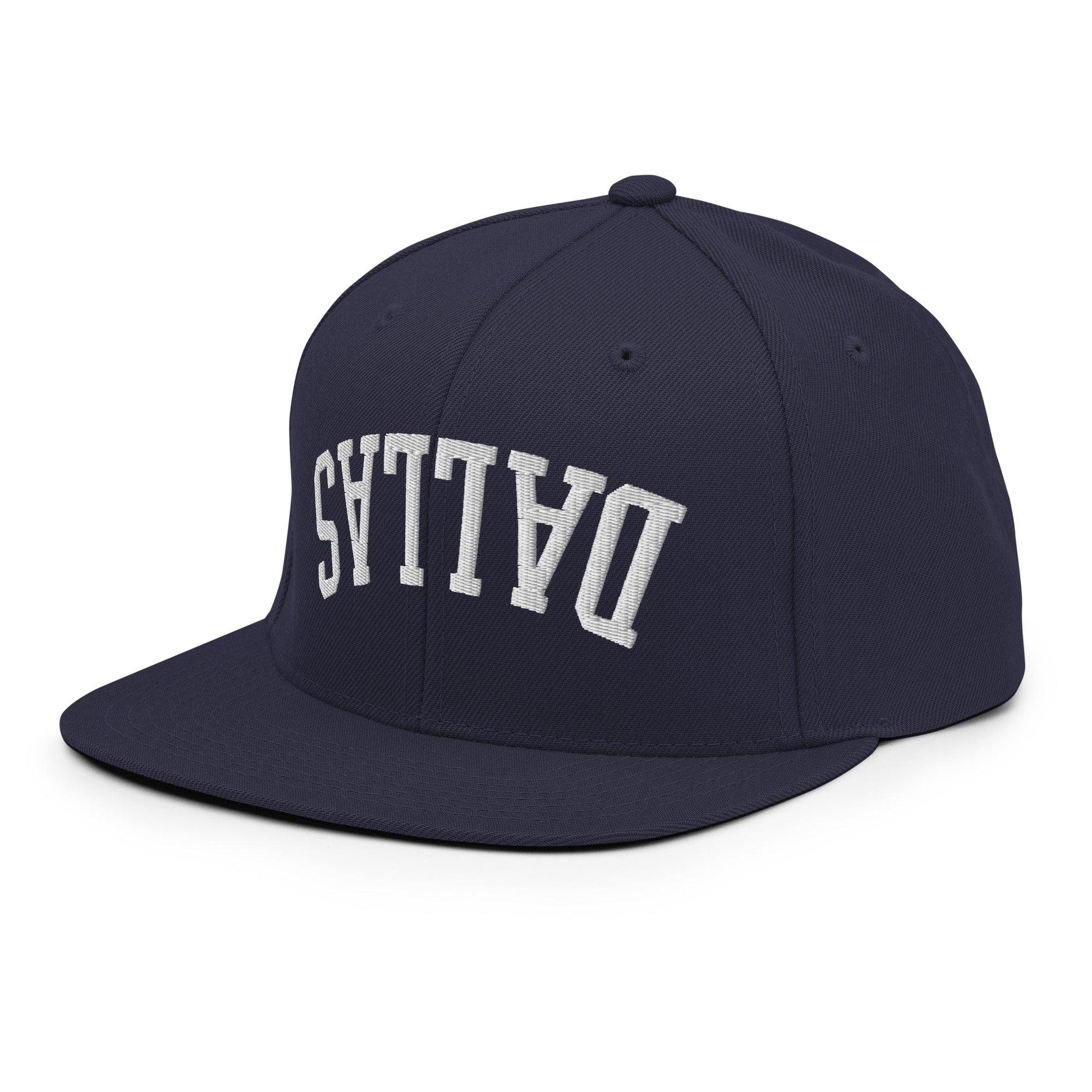 Upside Down Dallas Varsity Letterman Flat Bill Brim Snapback Hat