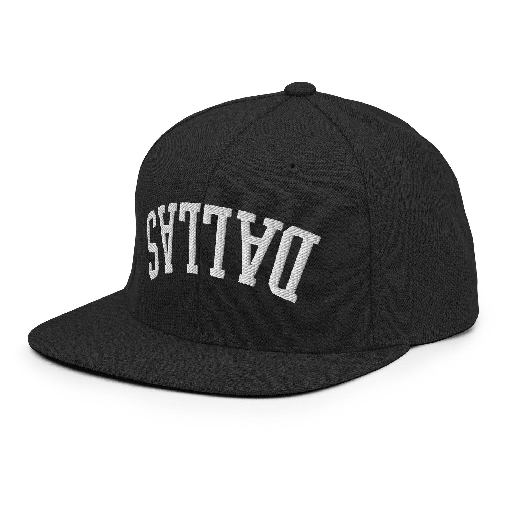 Upside Down Dallas Varsity Letterman Flat Bill Brim Snapback Hat
