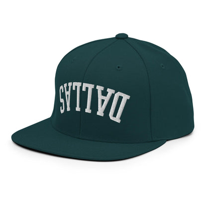 Upside Down Dallas Varsity Letterman Flat Bill Brim Snapback Hat