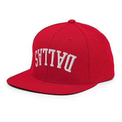 Upside Down Dallas Varsity Letterman Flat Bill Brim Snapback Hat