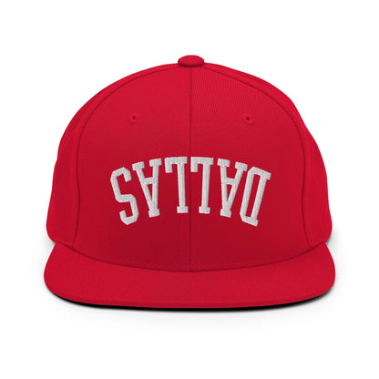 Upside Down Dallas Varsity Letterman Flat Bill Brim Snapback Hat - Red