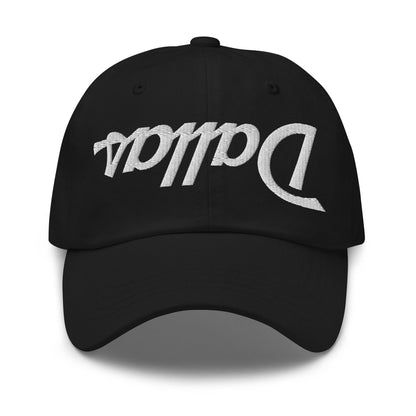 Upside Down Dallas Vintage Sports Script Embroidered Dad Hat - Black