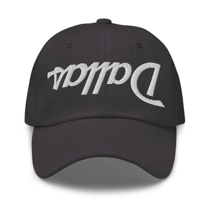 Upside Down Dallas Vintage Sports Script Embroidered Dad Hat - Dark Grey