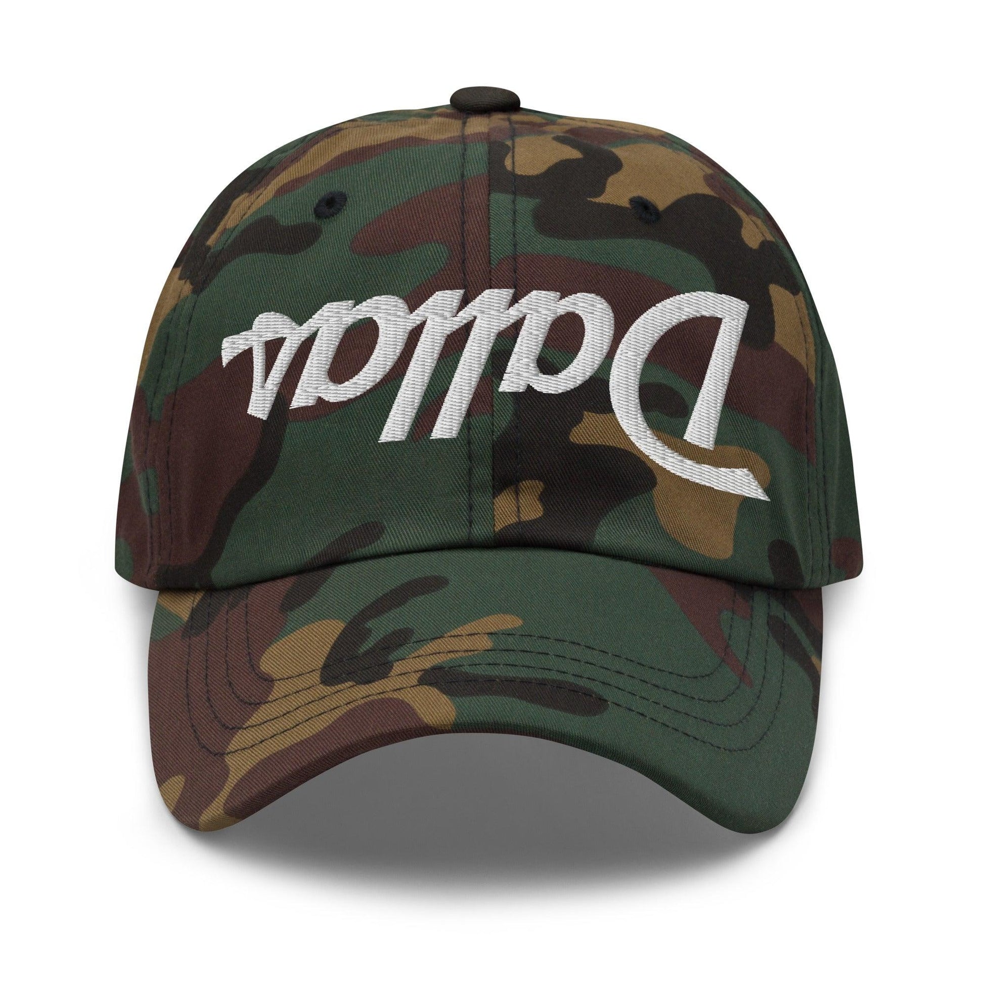 Upside Down Dallas Vintage Sports Script Embroidered Dad Hat - Green Camo