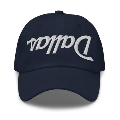 Upside Down Dallas Vintage Sports Script Embroidered Dad Hat - Navy