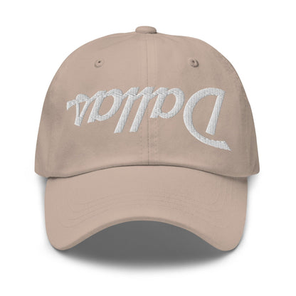 Upside Down Dallas Vintage Sports Script Embroidered Dad Hat - Stone