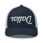 Upside Down Dallas Vintage Sports Script Embroidered Mesh Trucker Hat - Navy/ White