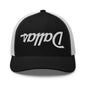 Upside Down Dallas Vintage Sports Script Embroidered Mesh Trucker Hat - Black/ White