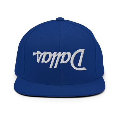 Upside Down Dallas Vintage Sports Script Flat Bill Brim Snapback Hat - Royal Blue