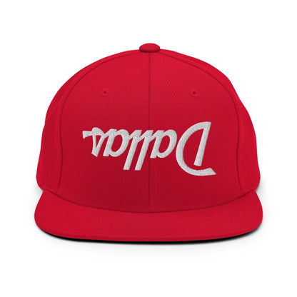 Upside Down Dallas Vintage Sports Script Flat Bill Brim Snapback Hat - Red