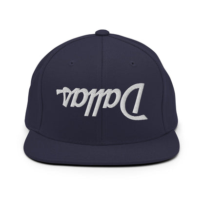 Upside Down Dallas Vintage Sports Script Flat Bill Brim Snapback Hat - Navy