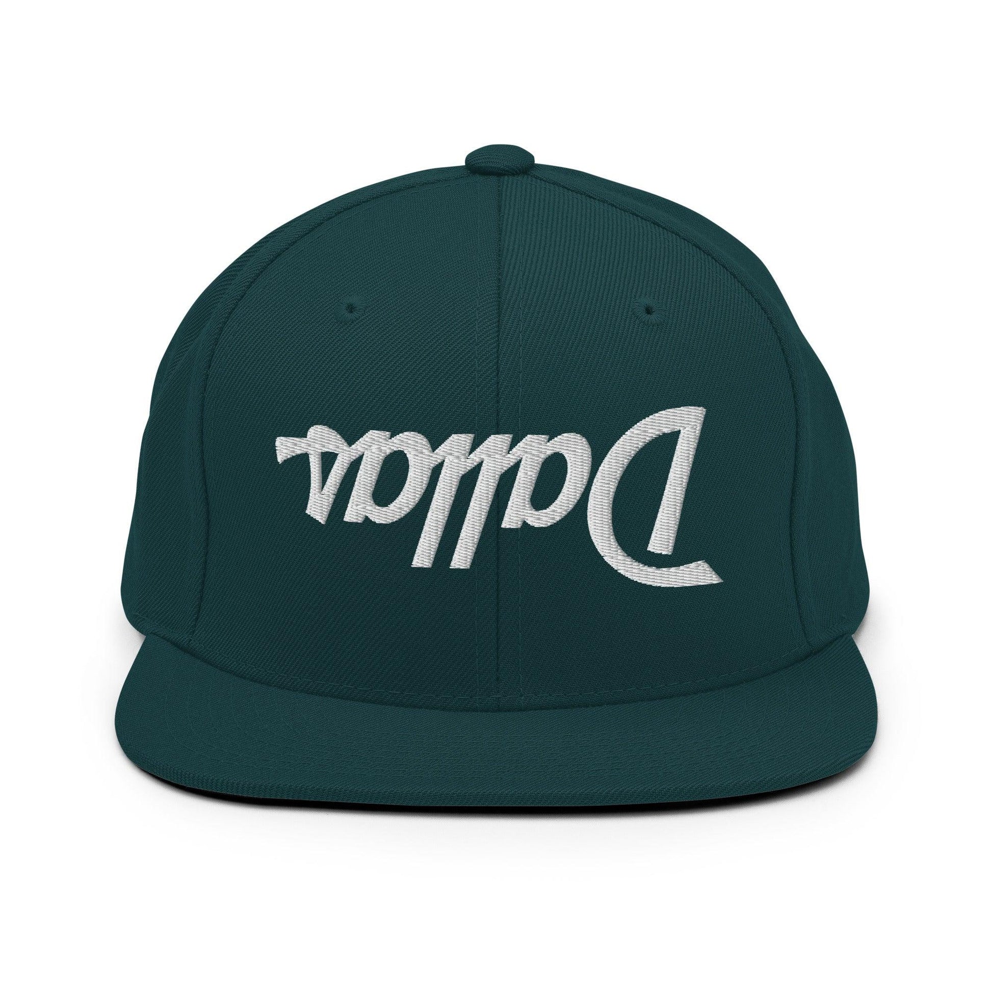 Upside Down Dallas Vintage Sports Script Flat Bill Brim Snapback Hat - Spruce