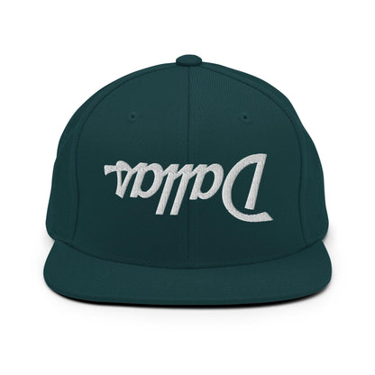Upside Down Dallas Vintage Sports Script Flat Bill Brim Snapback Hat - Spruce