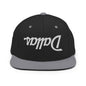 Upside Down Dallas Vintage Sports Script Flat Bill Brim Snapback Hat - Black/ Silver