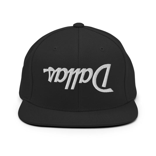Upside Down Dallas Vintage Sports Script Flat Bill Brim Snapback Hat - Black