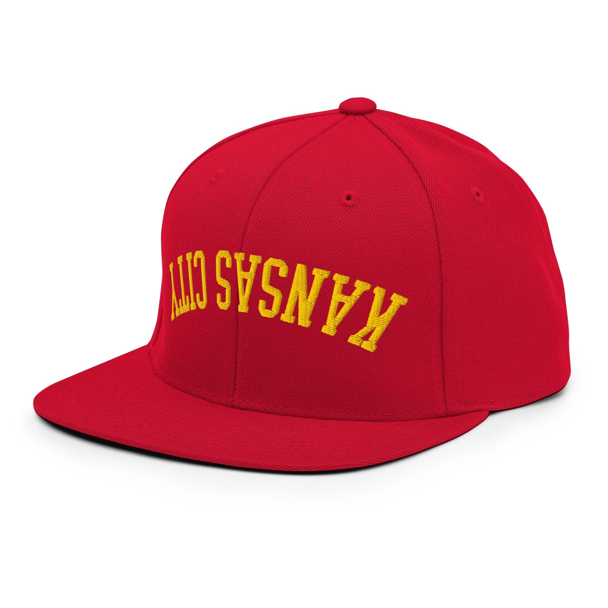 Upside Down Kansas City Football Embroidered Flat Brim Bill Snapback Hat
