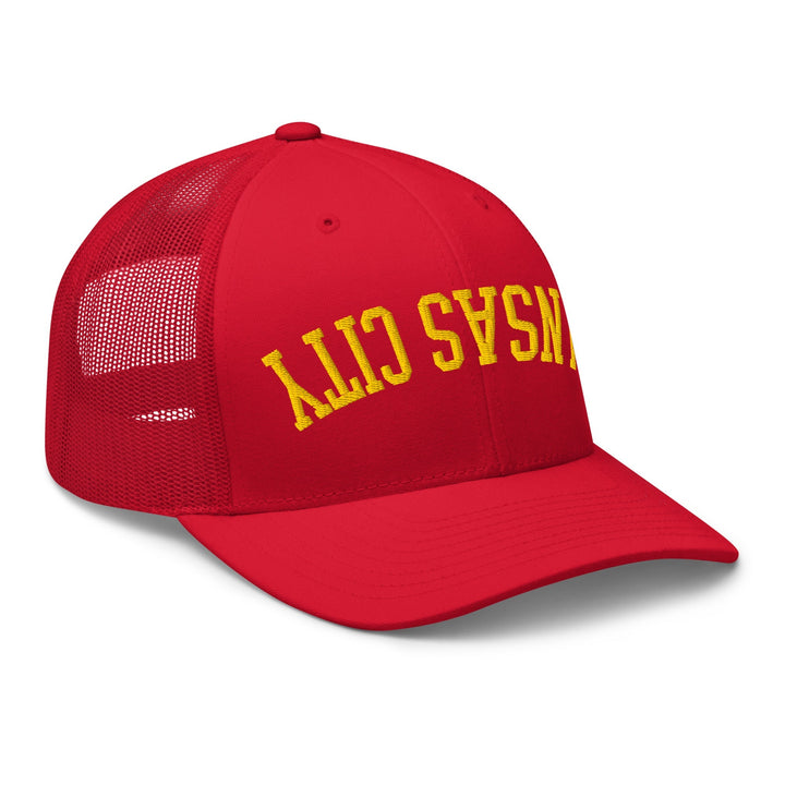 Upside Down Kansas City Football Embroidered Retro Mesh Trucker Hat