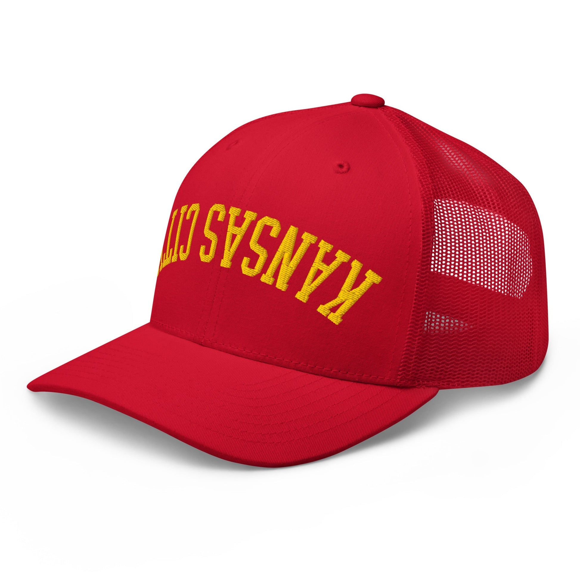 Upside Down Kansas City Football Embroidered Retro Mesh Trucker Hat