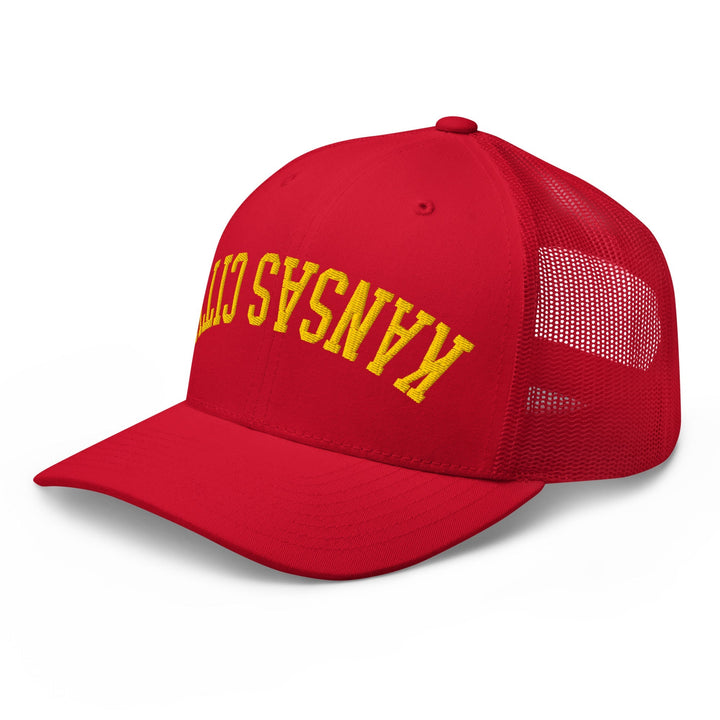 Upside Down Kansas City Football Embroidered Retro Mesh Trucker Hat