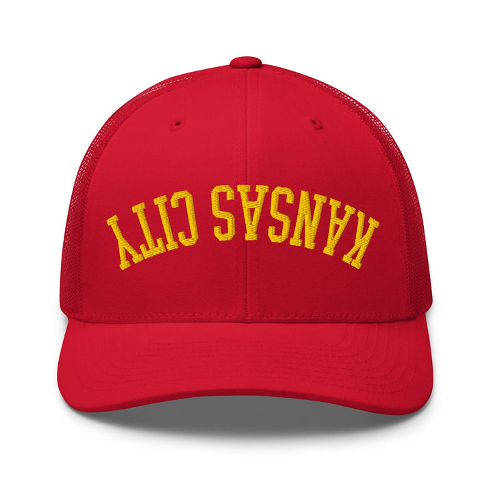 Upside Down Kansas City Football Embroidered Retro Mesh Trucker Hat