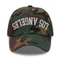Upside Down LA Los Angeles Varsity Letterman Embroidered Dad Hat - Green Camo