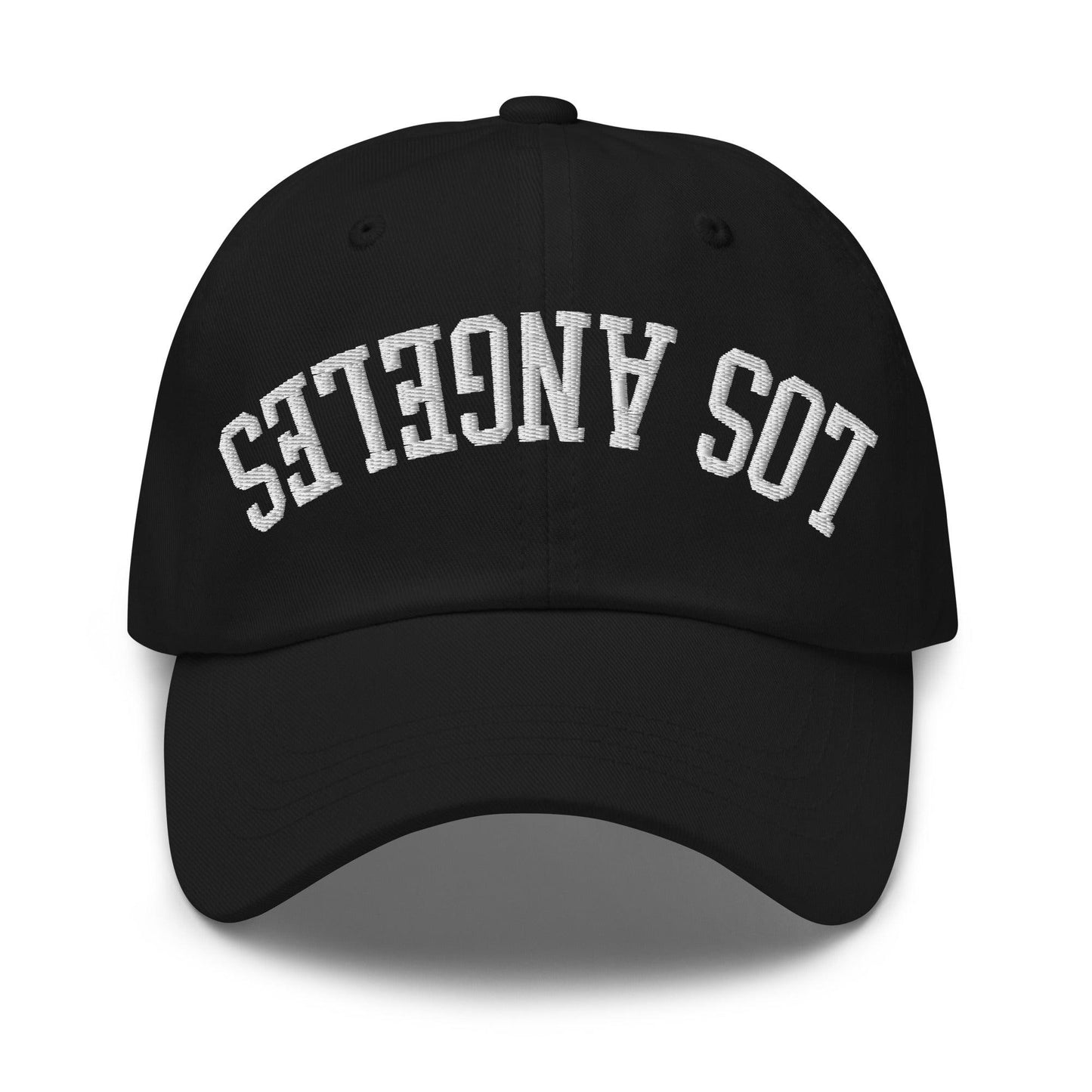 Upside Down LA Los Angeles Varsity Letterman Embroidered Dad Hat - Black