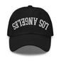 Upside Down LA Los Angeles Varsity Letterman Embroidered Dad Hat - Black