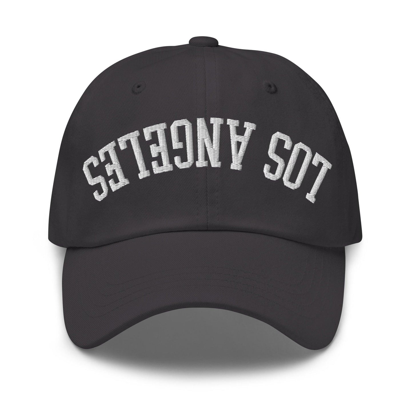 Upside Down LA Los Angeles Varsity Letterman Embroidered Dad Hat - Dark Grey
