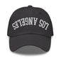 Upside Down LA Los Angeles Varsity Letterman Embroidered Dad Hat - Dark Grey