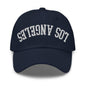 Upside Down LA Los Angeles Varsity Letterman Embroidered Dad Hat - Navy