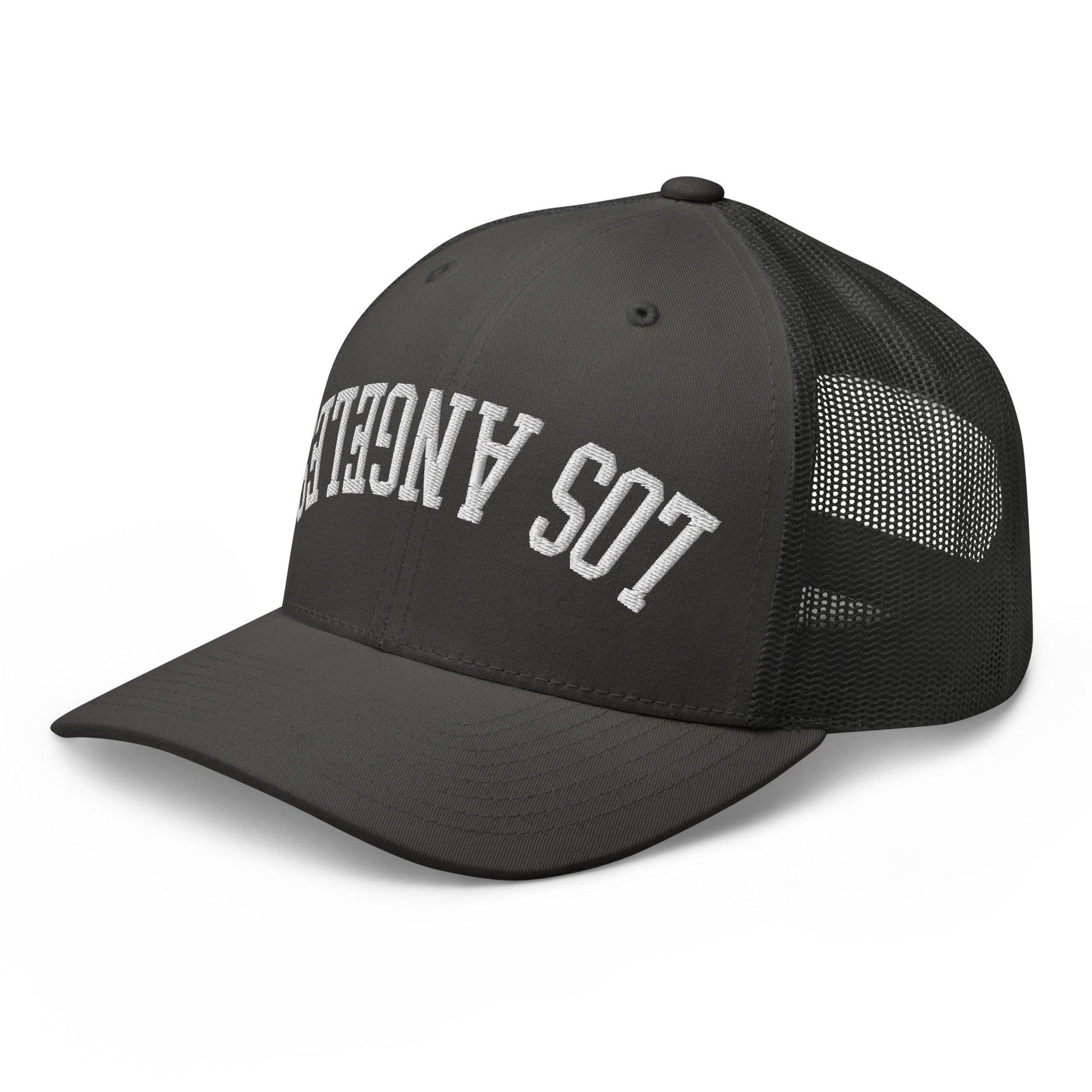 Upside Down LA Los Angeles Varsity Letterman Embroidered Mesh Trucker Hat
