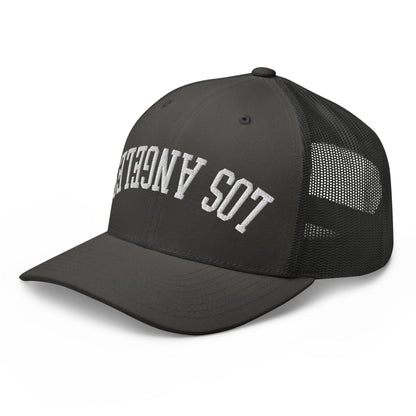Upside Down LA Los Angeles Varsity Letterman Embroidered Mesh Trucker Hat