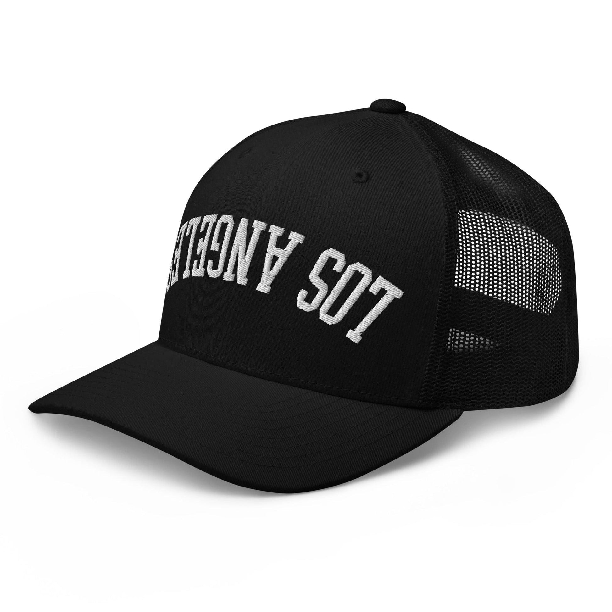 Upside Down LA Los Angeles Varsity Letterman Embroidered Mesh Trucker Hat